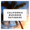 A palm tree with a sunset sky in the background. In the center, a white box with black text reads, "California B2B Business Database and Email Lists.