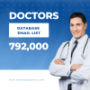 An image promoting a Doctors Database Marketing Lists Directory USA email list features a smiling man in a white lab coat with a stethoscope around his neck, standing with arms crossed. Text reads, 