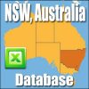 A graphic displays a map of Australia with New South Wales highlighted in brown. The text "New South Wales (NSW) Business Directory, Australia" appears at both the top and bottom of the image. An Excel icon is shown on the left side, indicating that this directory is available in a comprehensive Excel format for New South Wales businesses.