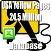 A yellow icon featuring a silhouette of a person talking on a phone is in the background, with text overlay that reads "USA Yellow Pages Database 2012." There is also a green Microsoft Excel logo in the lower left corner.