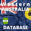 A cracked surface features the Western Australia flag as the background. Overlaid text reads “Western Australia (WA) Residential Directory Database” with a green icon labeled “.CSV” in the bottom left corner, indicating a comprehensive database related to local residences in CSV format.